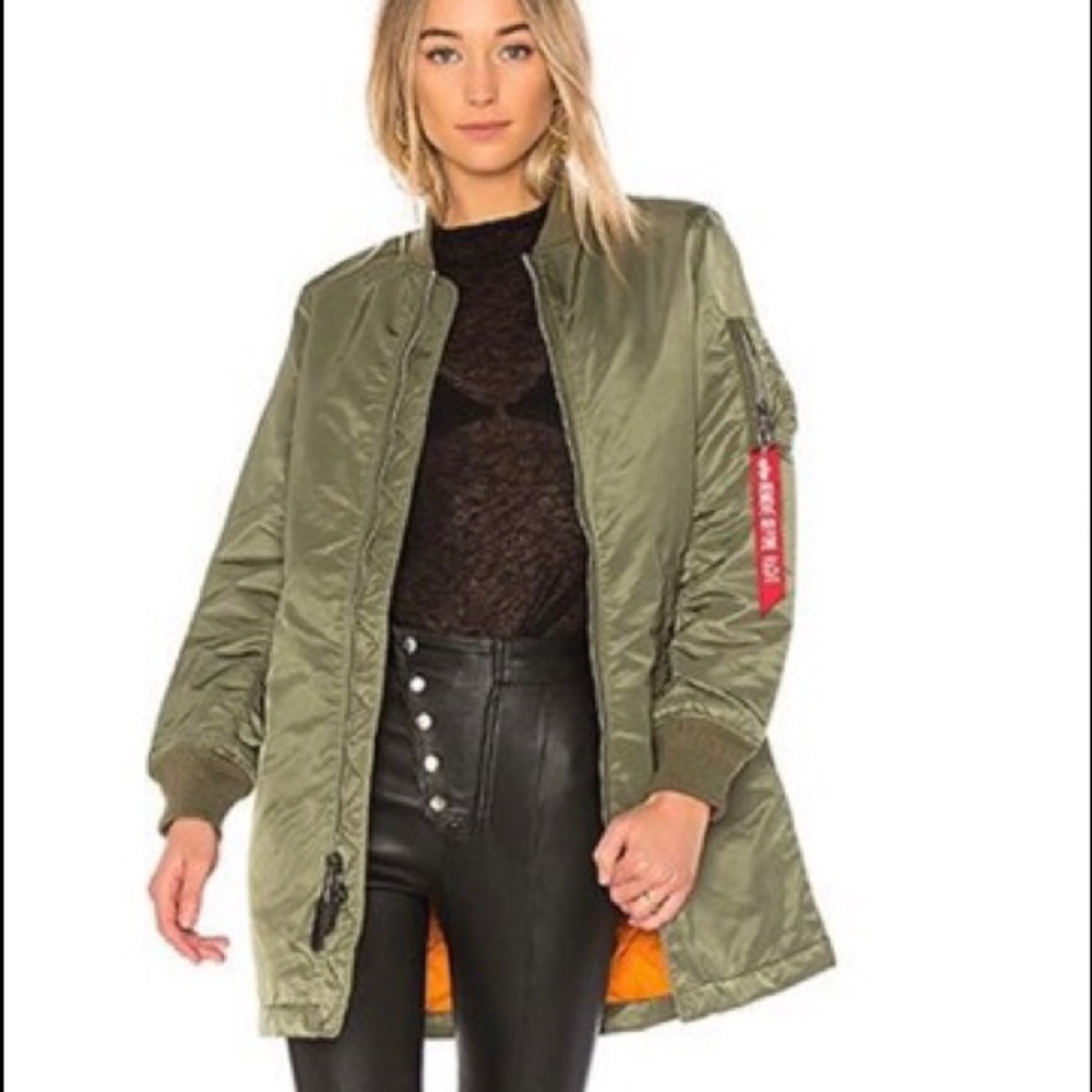 Alpha Industries Olive / Sage Green MA-1 Long Flight Bomber Jacket Size XS